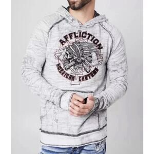 AFFLICTION Wyoming Reversible Hooded Sweatshirt Men's Size XXL Streetwear Skull